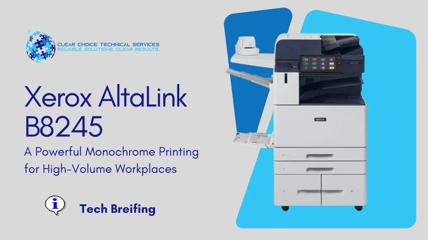 Xerox AltaLink B8245 black-and-white multifunction printer with high-capacity tandem tray and touchscreen at 500 North Rainbow Boulevard, Las Vegas, NV.